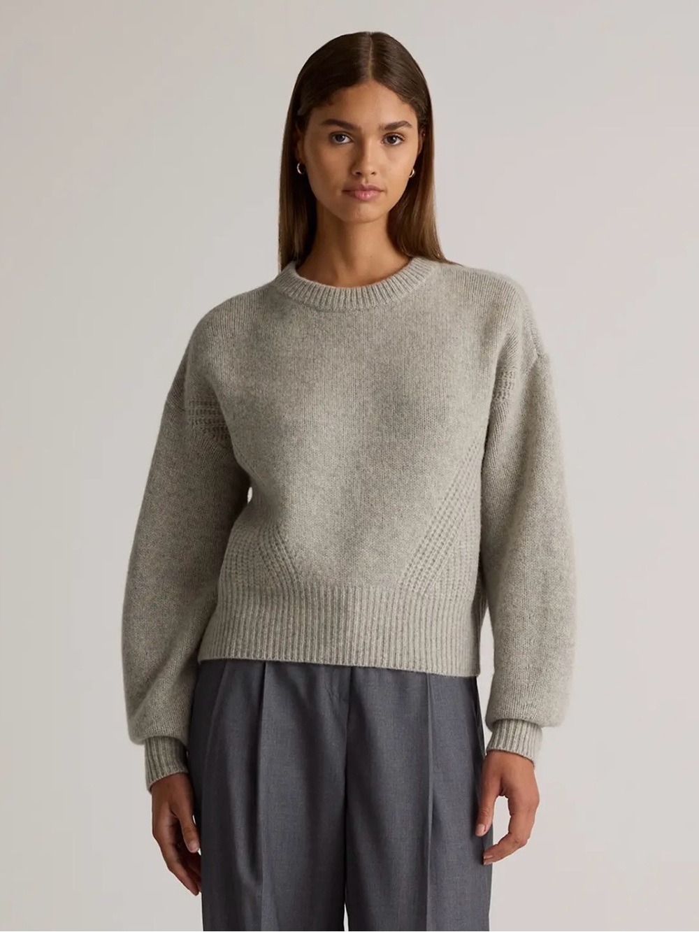 Quince Women 100% Yak Wool Pointelle Detail Relaxed Crew Gray XL So Soft! NWT